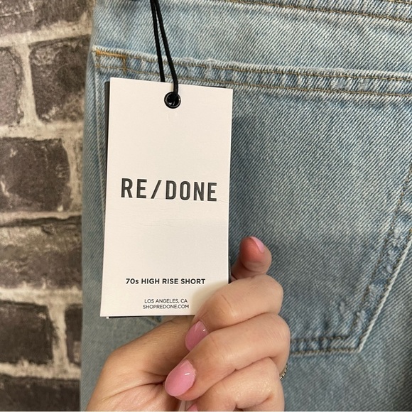 NWT Re/Done 70s high rise shorts jean denim distressed - Picture 8 of 11